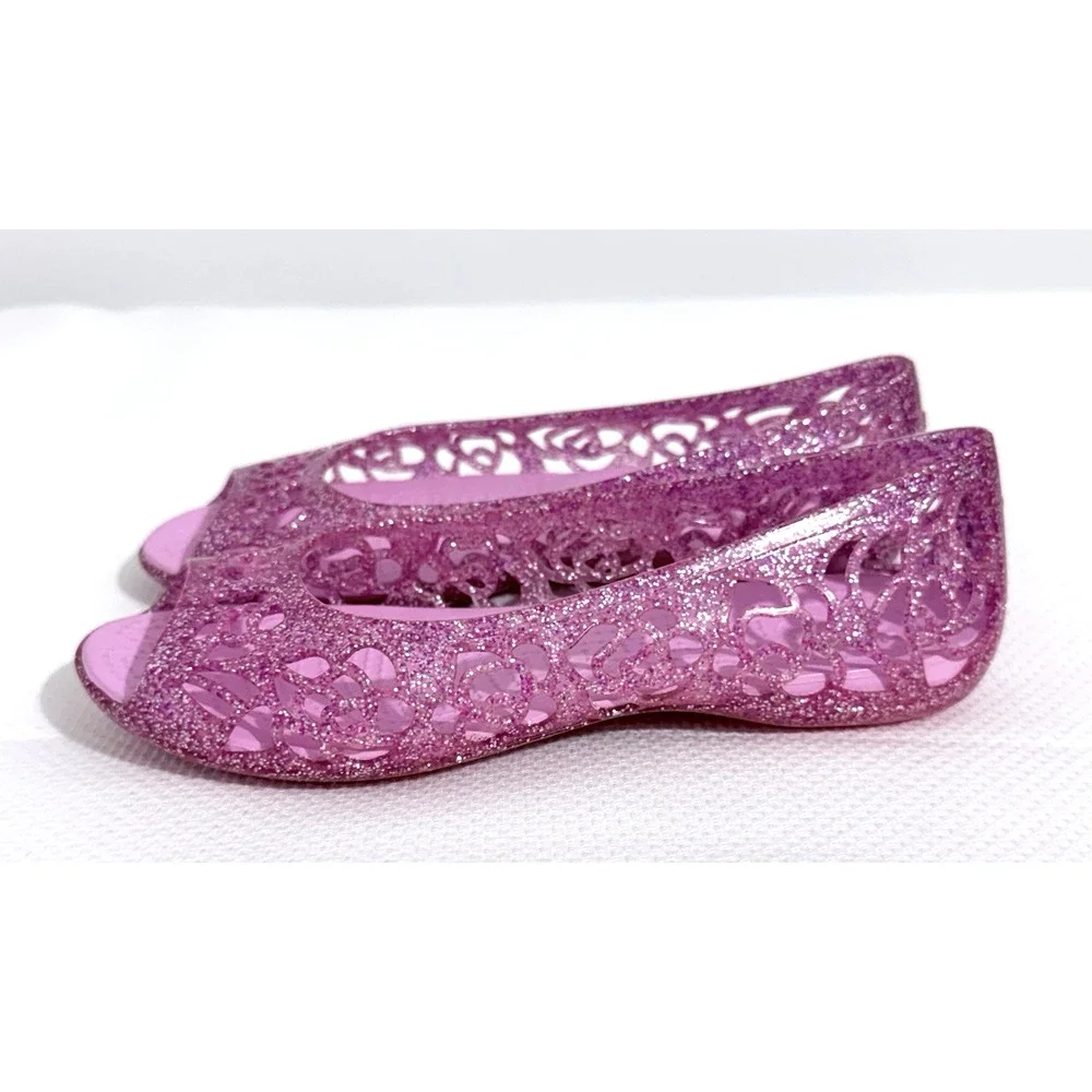 Crocs Isabella Glitter Peep Toe Ballerinas Shoes Girls J 1 Pink Lightweight